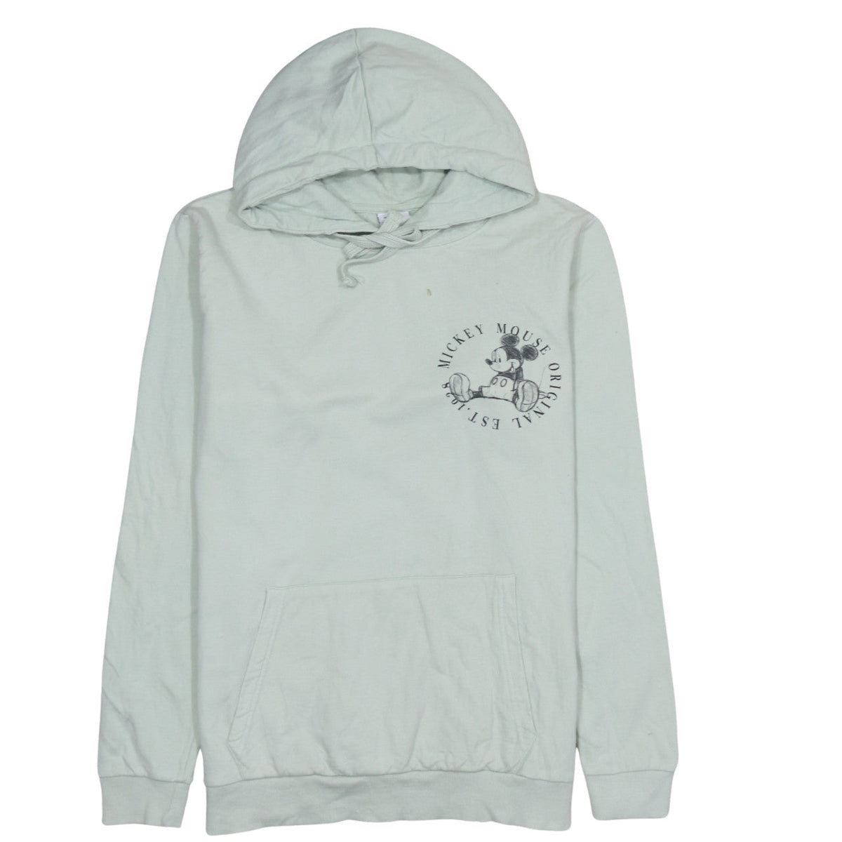 Front view of Disney Women’s Mint Green Mickey Mouse Cotton Hoodie, size UK 14, XL