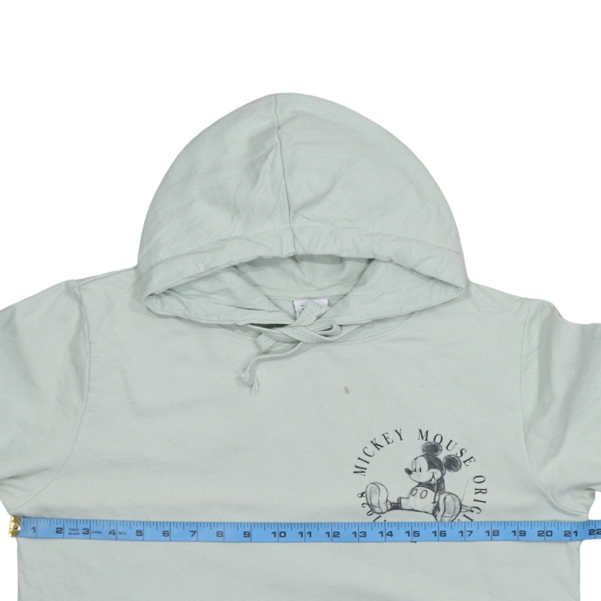 Back view of Disney Women’s Mint Green Mickey Mouse Cotton Hoodie, size UK 14, XL