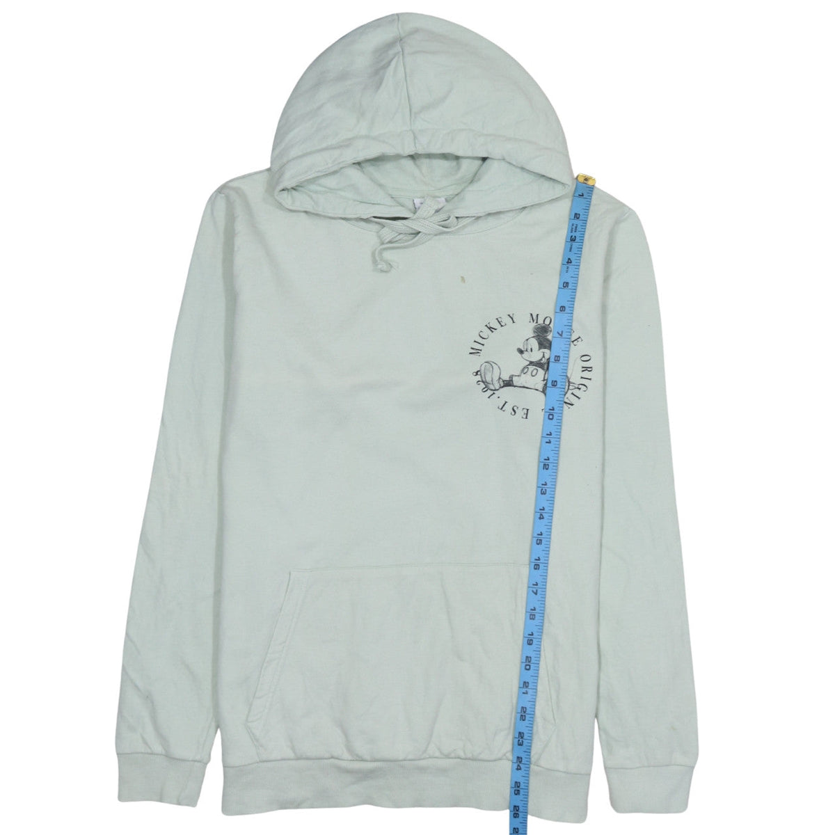 Close-up detail of Disney Women’s Mint Green Mickey Mouse Cotton Hoodie, size UK 14, XL