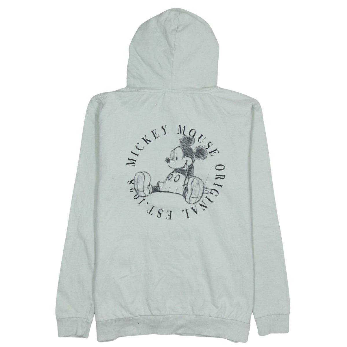 Brand and care label for Disney Women’s Mint Green Mickey Mouse Cotton Hoodie, size UK 14, XL