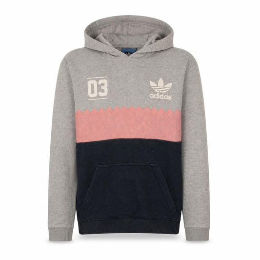 Adidas Mens Grey Pullover Hoodie Small Logo Sportswear Fleece