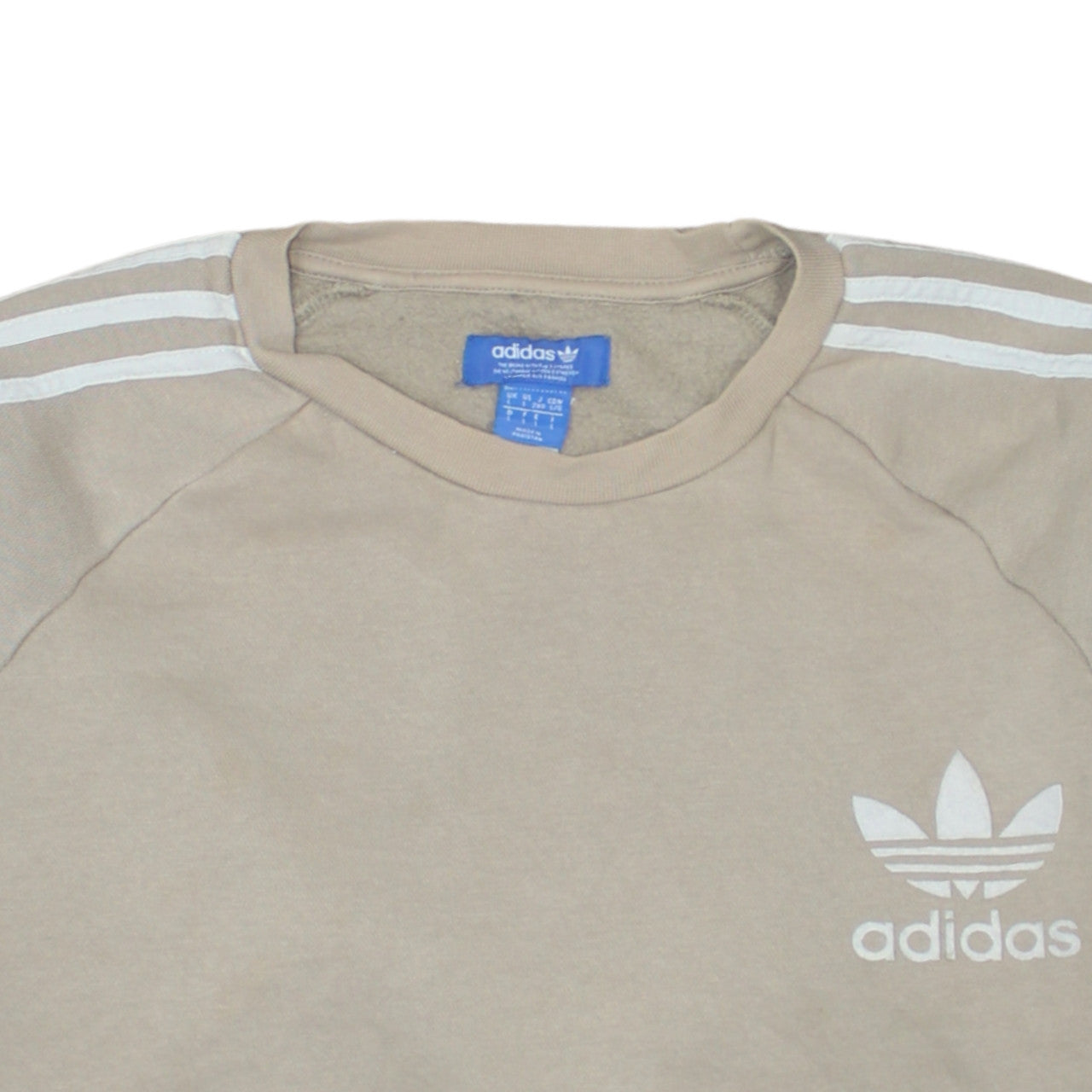 Adidas Women Beige Crew Neck Pullover Sweatshirt L Logo Cotton