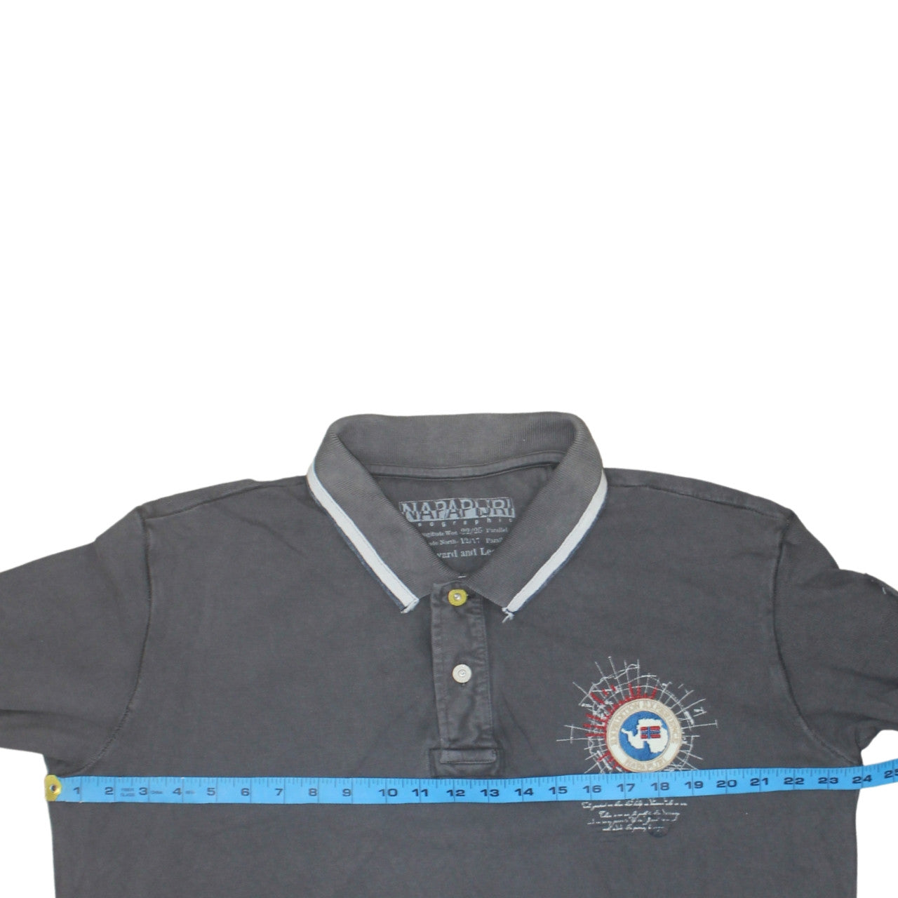 Napapijri Men's Grey Long Sleeve Polo Shirt Size L Cotton Embroidered