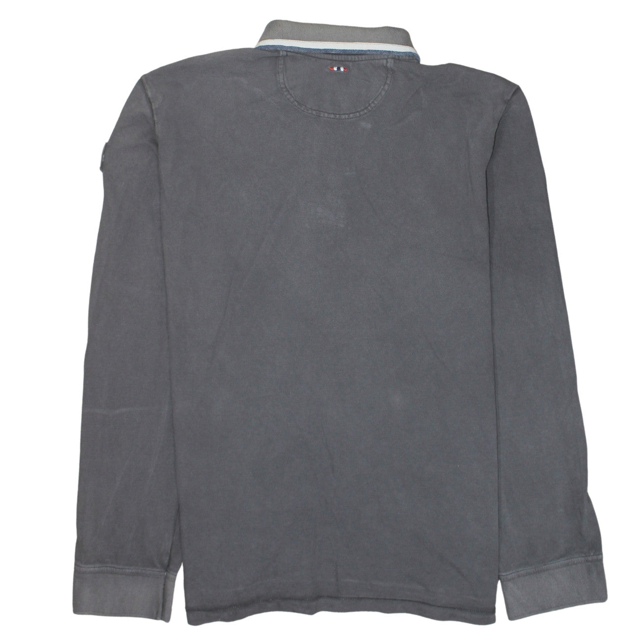 Napapijri Men's Grey Long Sleeve Polo Shirt Size L Cotton Embroidered