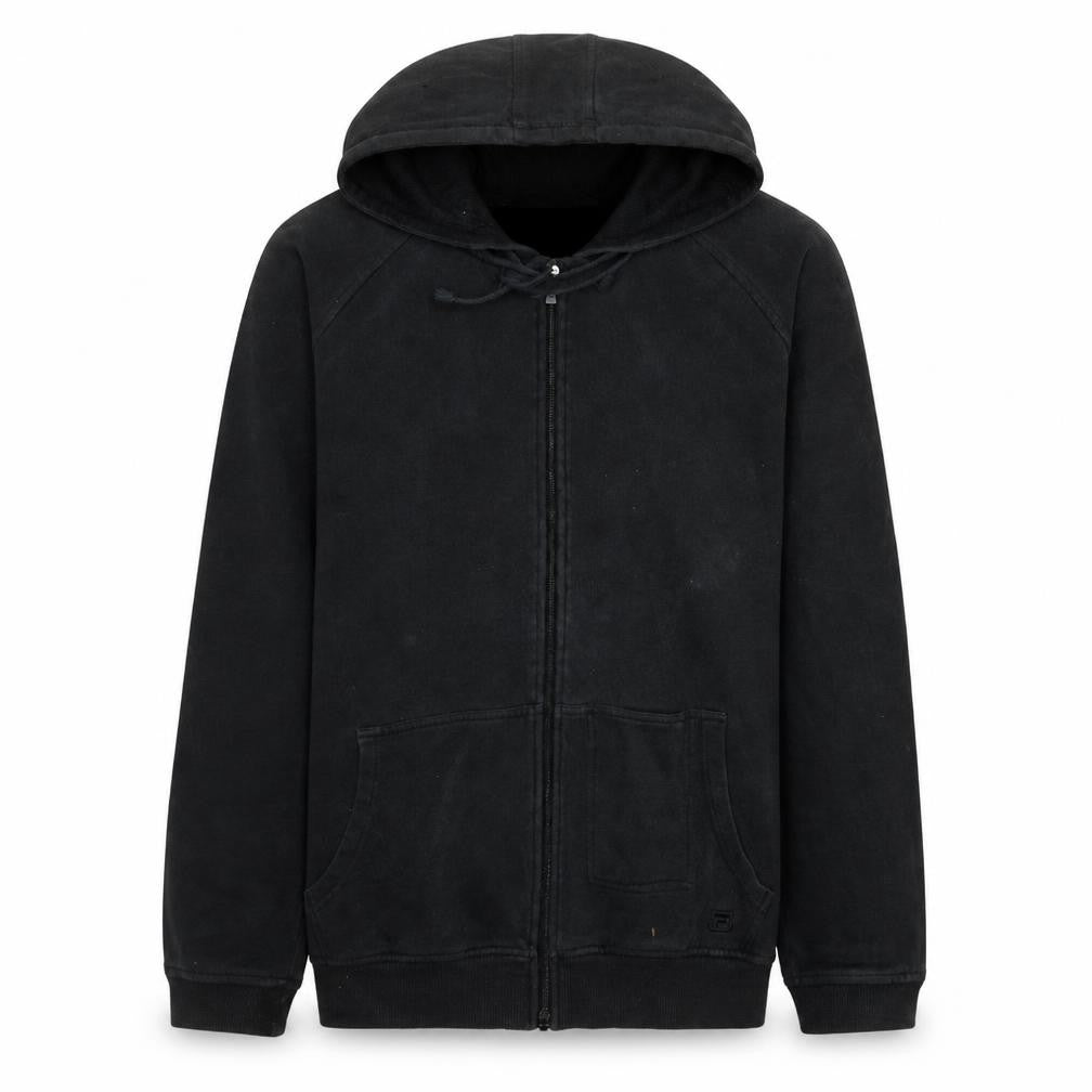 FILA Mens Black Full Zip Hoodie Sweatshirt M Fleece Lined Casual