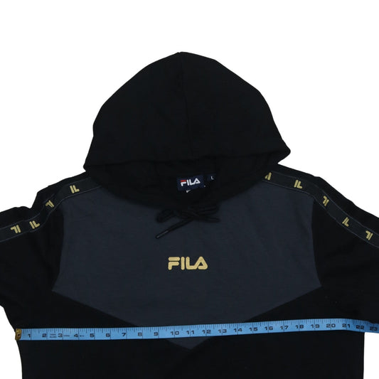 Fila Womens Black Large Pullover Hoodie with Logo and Tape Detail