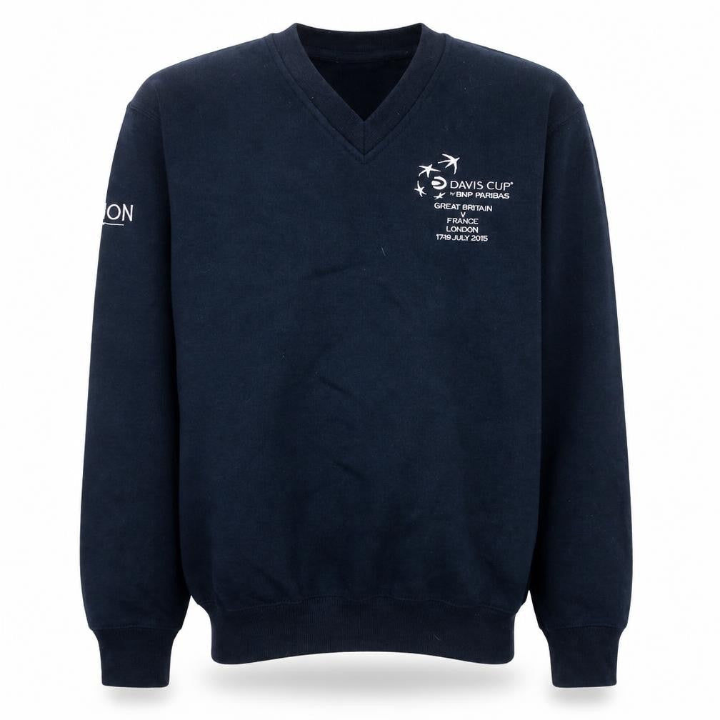 Russell Men's Black V-Neck Pullover Sweatshirt S Embroidered Davis Cup Logo