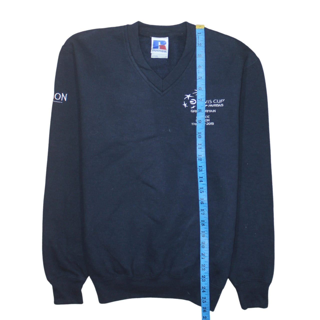 Russell Men's Black V-Neck Pullover Sweatshirt S Embroidered Davis Cup Logo