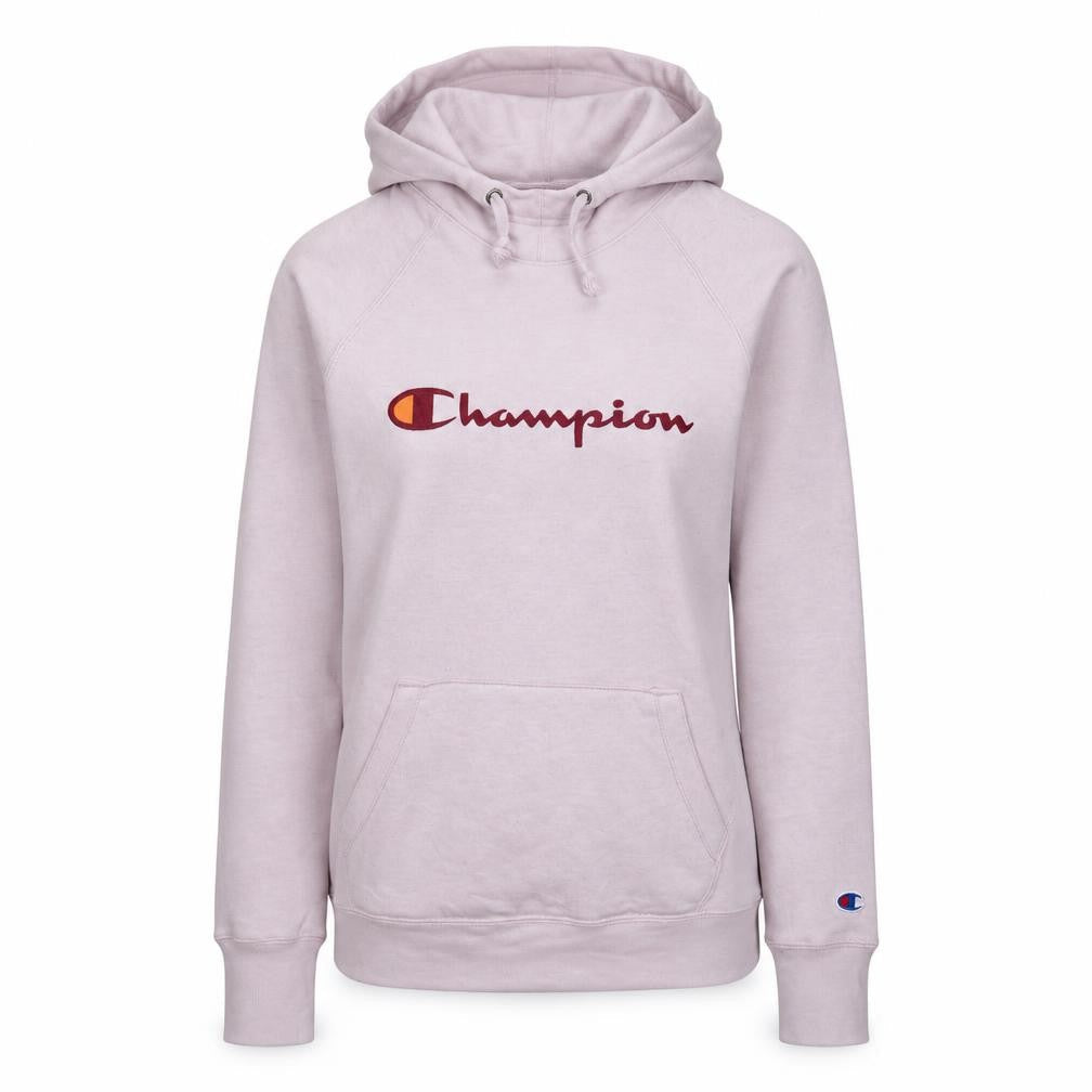 Champion Womens Pink Pullover Hoodie Medium Logo Graphic Cotton Blend