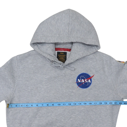 Alpha Industries Men’s Grey NASA Pullover Hoodie M Fleece Embroidered