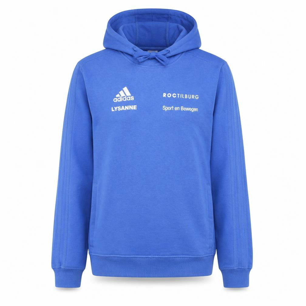 Front view of Adidas Men's Blue Pullover Hoodie Small Athletic Fit
