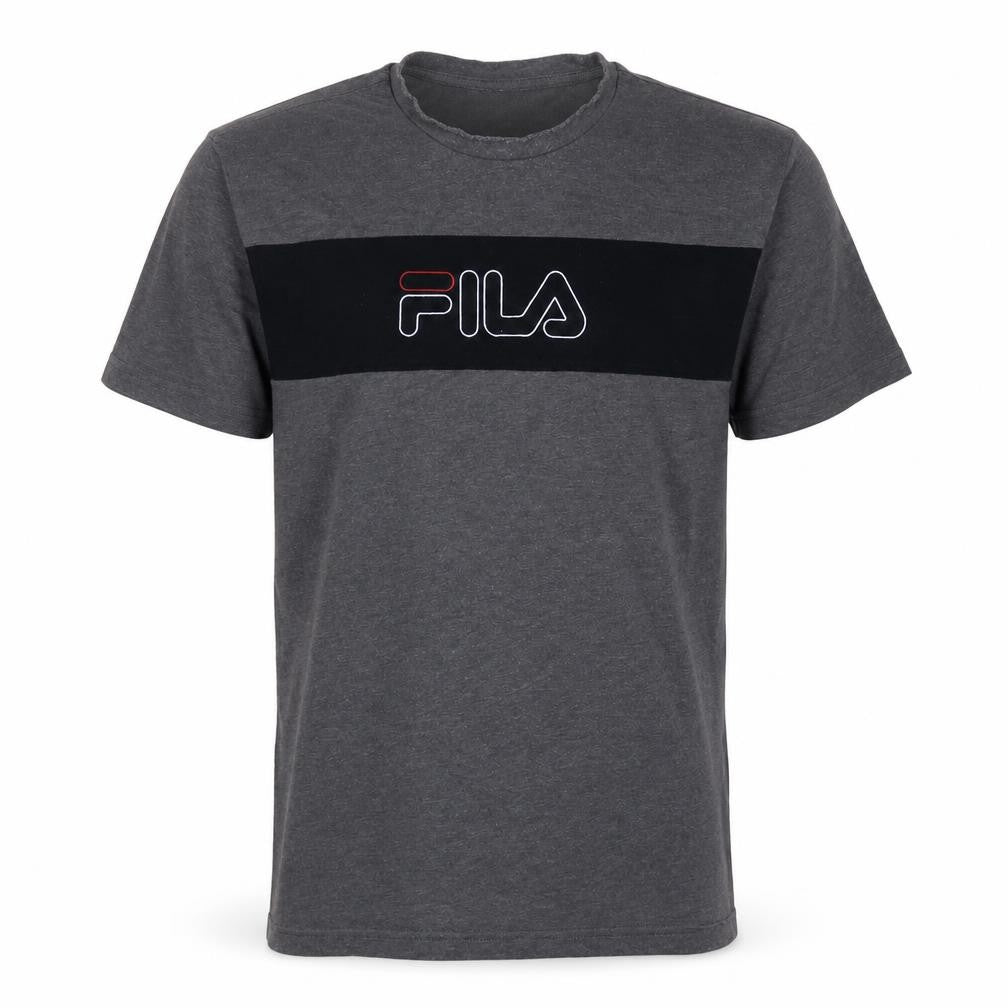 FILA Men's Grey Colourblock Logo T-Shirt Size M