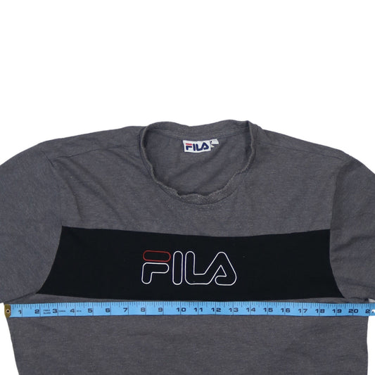 FILA Men's Grey Colourblock Logo T-Shirt Size M