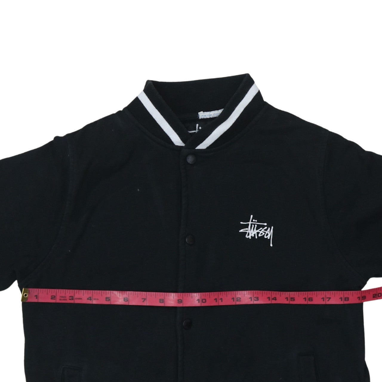 Stussy Mens Black Medium Button Up College Sweatshirt Jacket