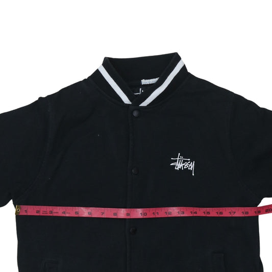 Stussy Mens Black Medium Button Up College Sweatshirt Jacket