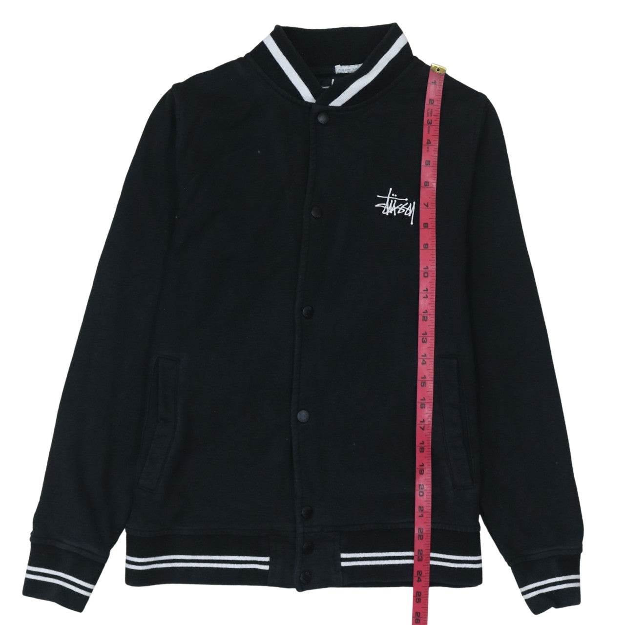 Stussy Mens Black Medium Button Up College Sweatshirt Jacket