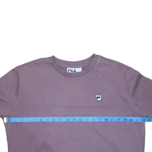 Fila Men Brown Crew Neck Pullover Sweatshirt Size L Classic Logo