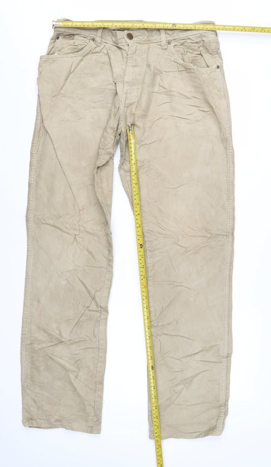 Wrangler Men Beige Texas Stretch Corduroy Chino Trousers W33 L34