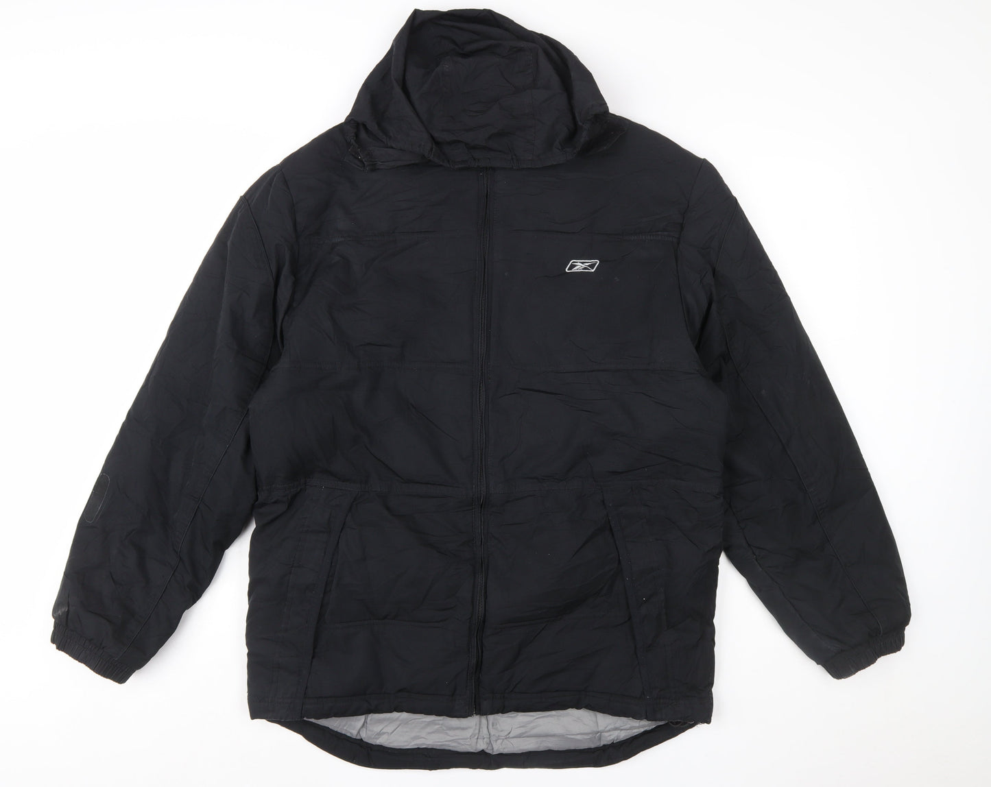 Reebok Men's Black Mid-Length Hooded Puffer Jacket Size M