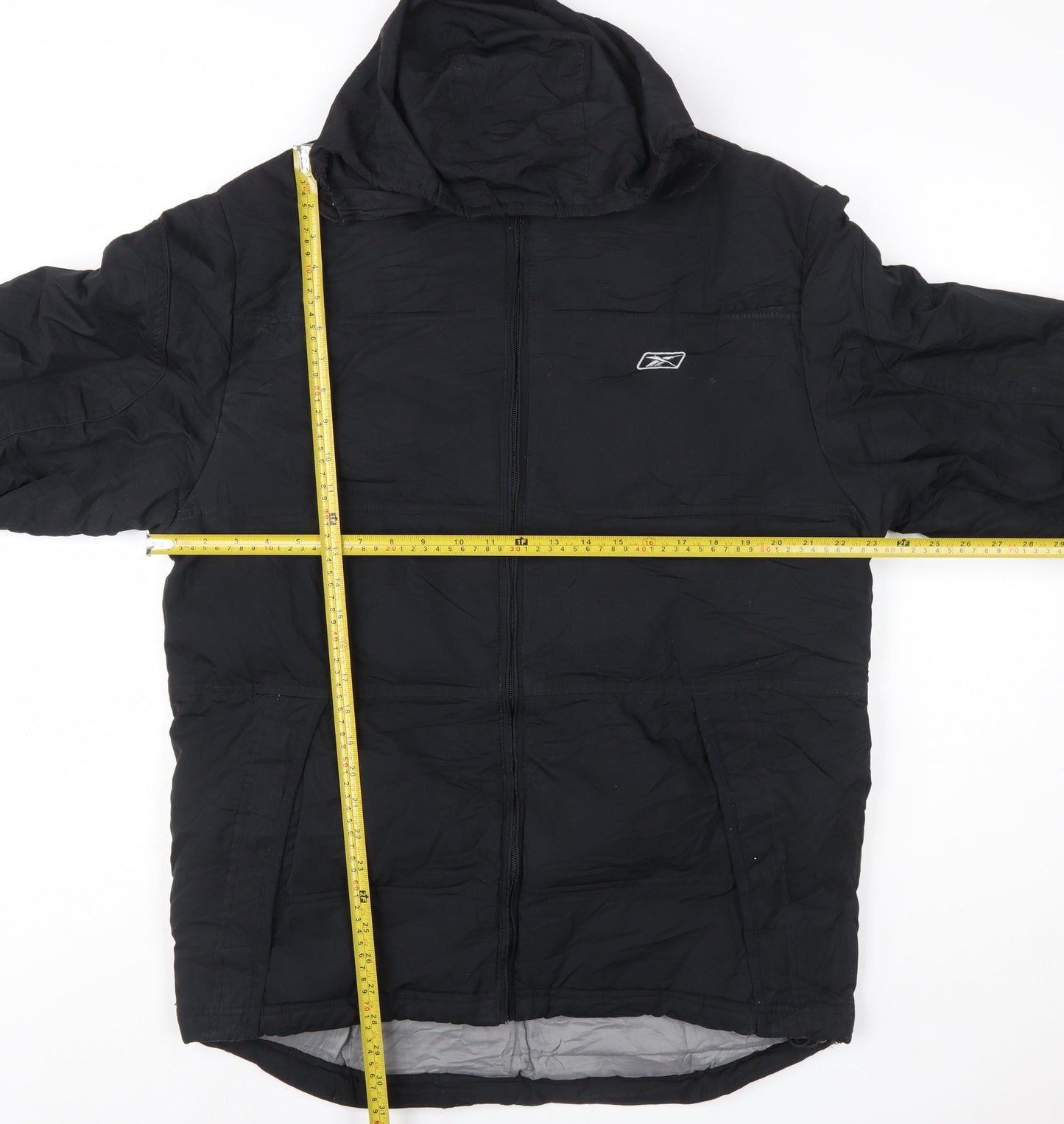 Reebok Men's Black Mid-Length Hooded Puffer Jacket Size M