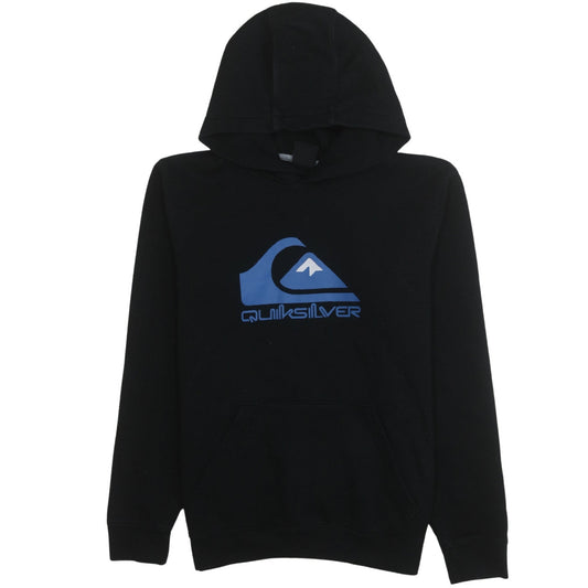 Quiksilver Teens Black Cotton Blend Pullover Hoodie with Blue Logo Size M