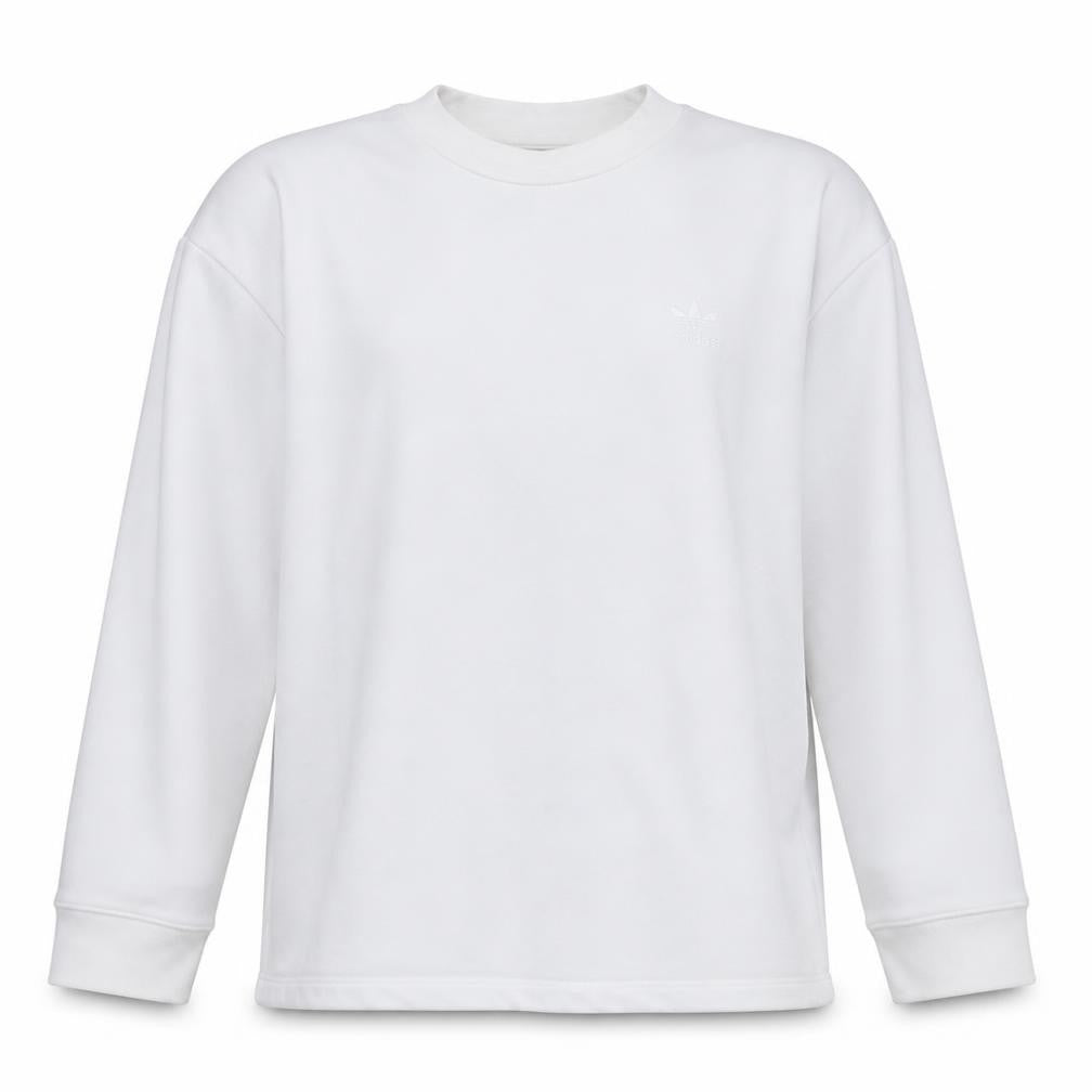 Front view of Adidas Women White Crew Neck Long Sleeve Pullover Sweatshirt, size 20
