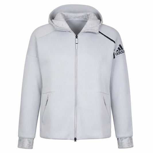 Adidas Men's Grey Full Zip Hooded Sweatshirt Hoodie L