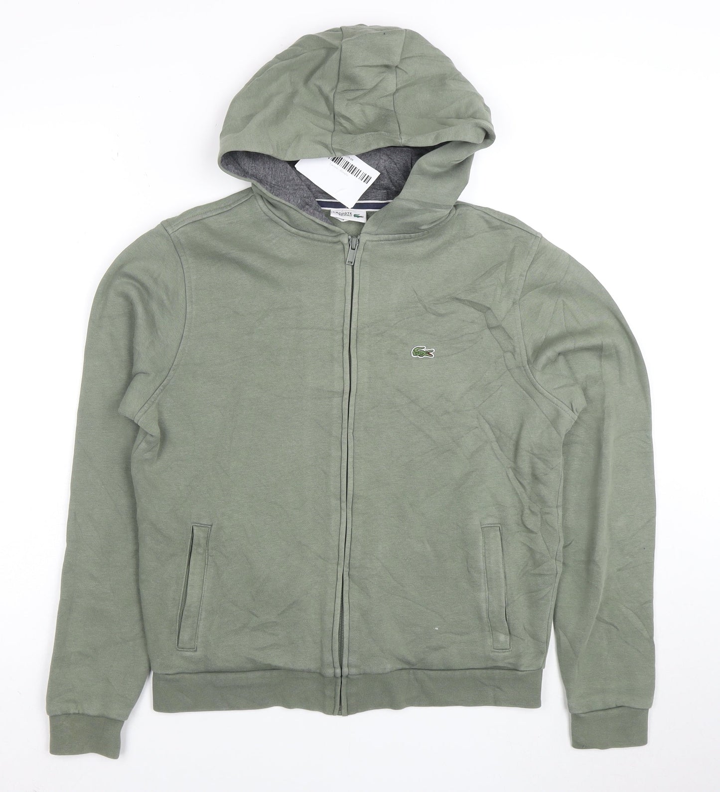Lacoste Sport Boys Green Full Zip Hoodie Size 16 Years Cotton Blend