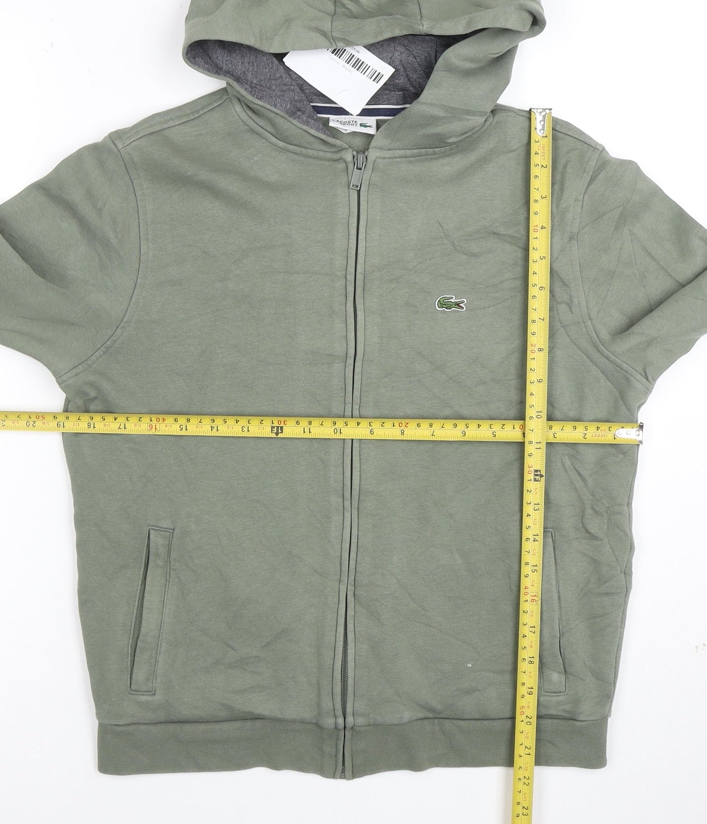 Lacoste Sport Boys Green Full Zip Hoodie Size 16 Years Cotton Blend