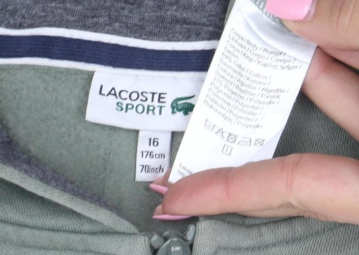 Lacoste Sport Boys Green Full Zip Hoodie Size 16 Years Cotton Blend