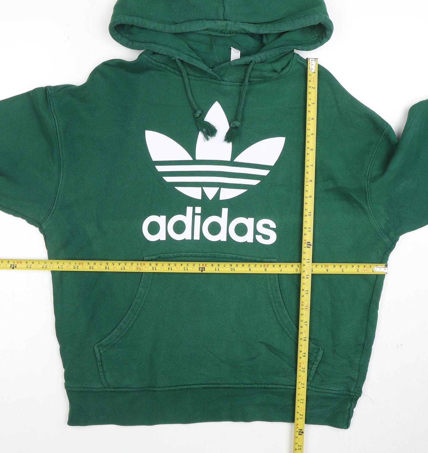 Adidas Women Green Pullover Hoodie Size S Logo Print Cotton Blend