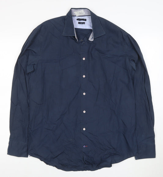 Tommy Hilfiger Men's Blue Slim Fit Long Sleeve Button-Up Shirt 15.5
