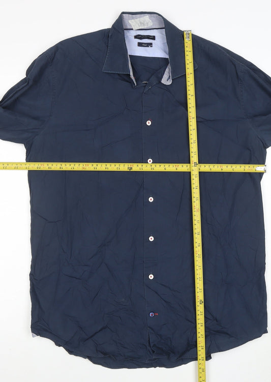 Tommy Hilfiger Men's Blue Slim Fit Long Sleeve Button-Up Shirt 15.5