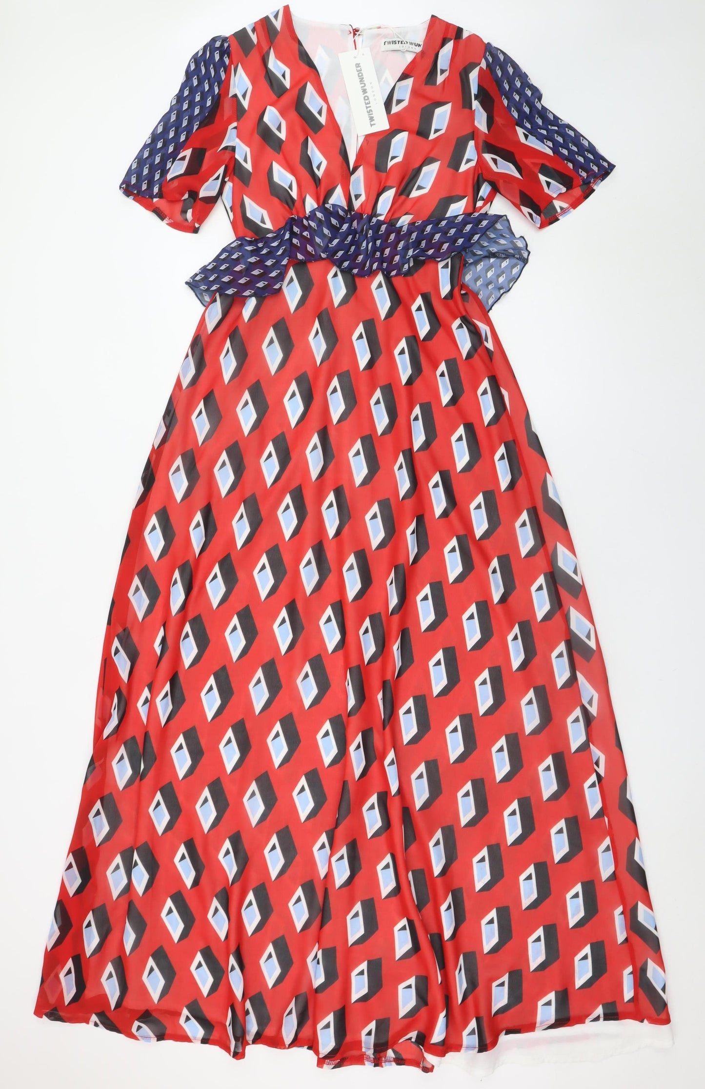 Twisted Wunder Women's Red Geometric Midi A-Line Dress Size 8
