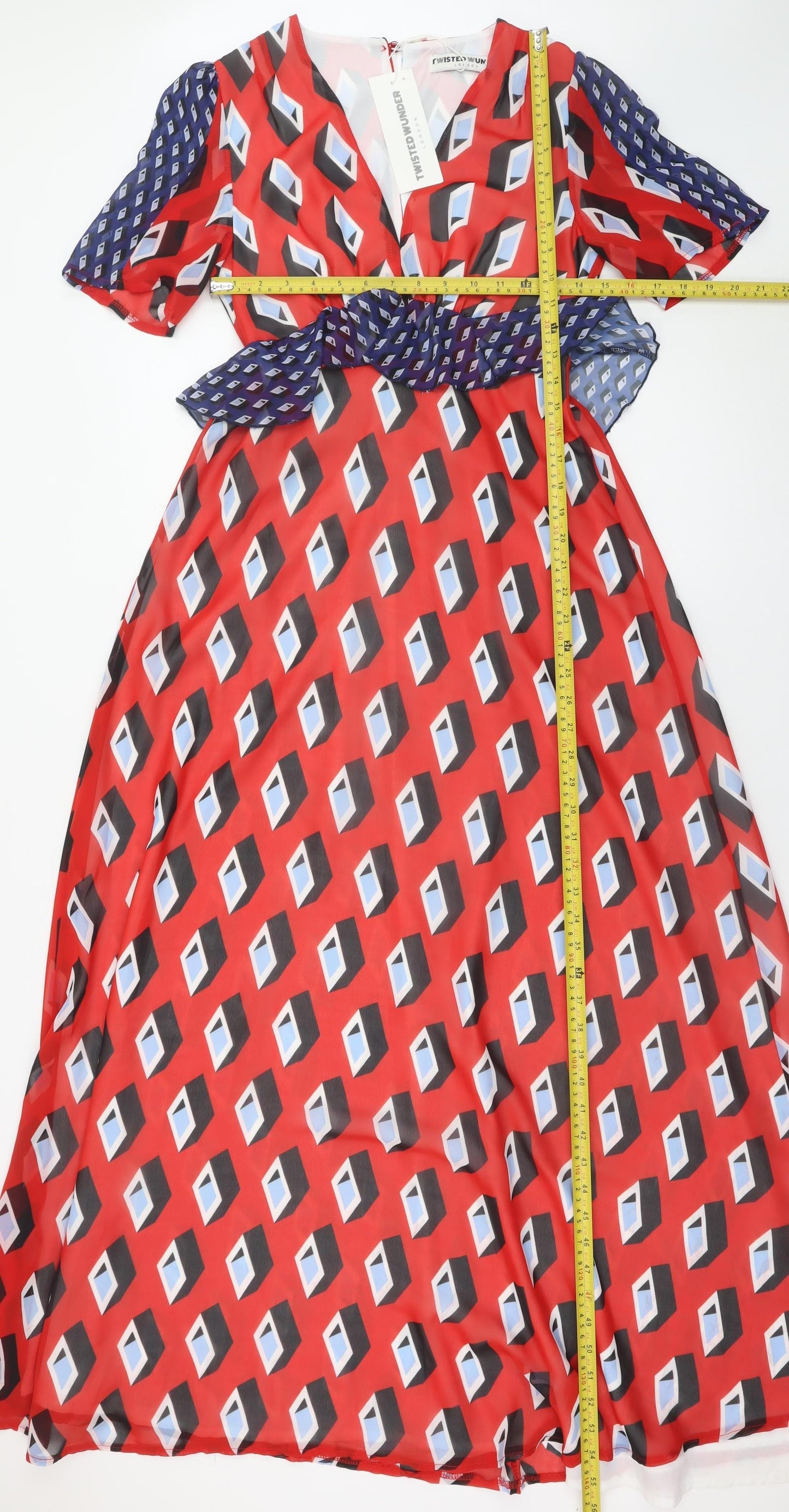 Twisted Wunder Women's Red Geometric Midi A-Line Dress Size 8