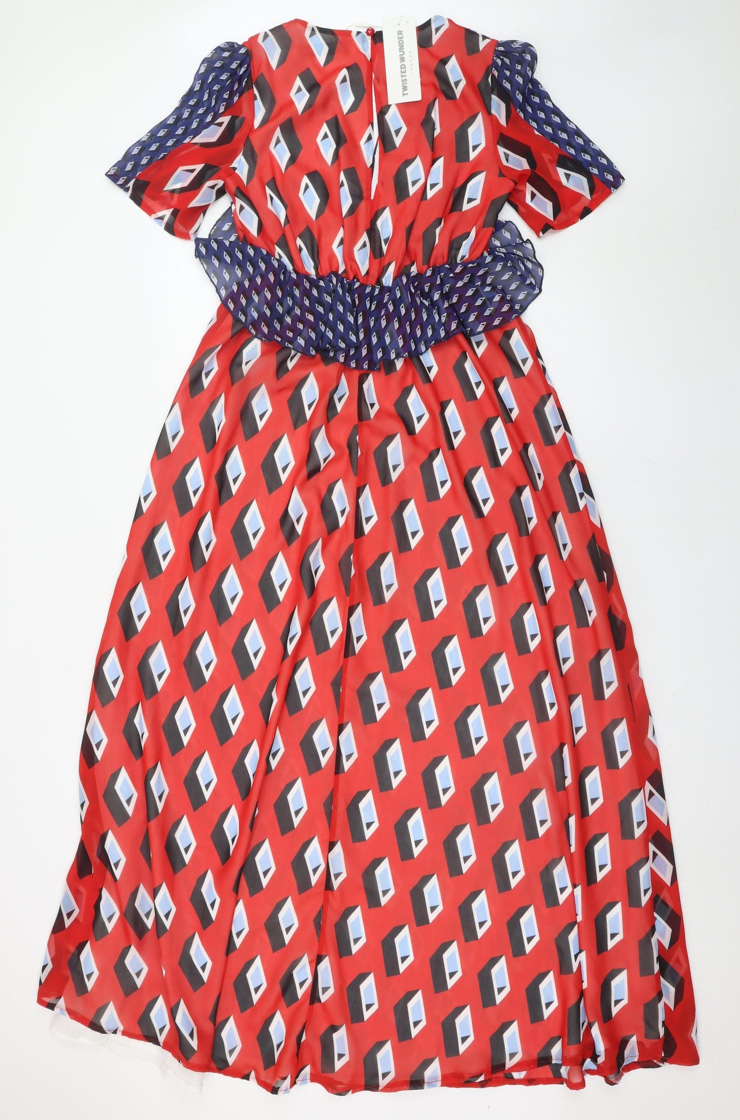 Twisted Wunder Women's Red Geometric Midi A-Line Dress Size 8