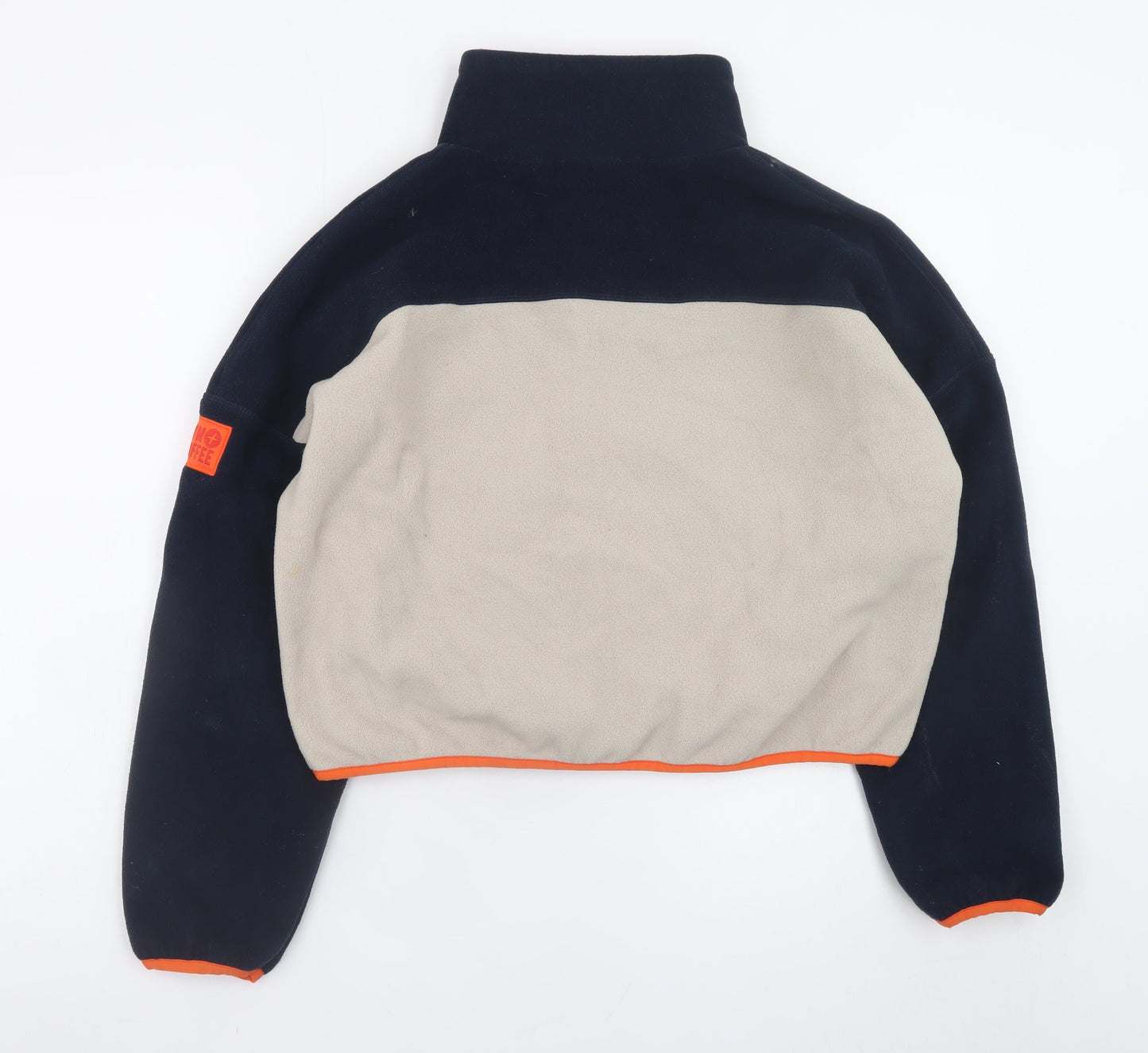 Gym+Coffee Women's Beige & Navy Fleece 1/2 Zip Pullover Sweatshirt M