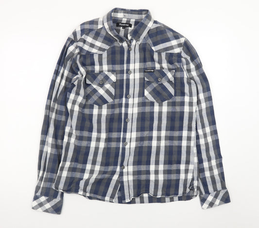 Firetrap Men's Blue Check Flannel Long Sleeve Button-Up Shirt L