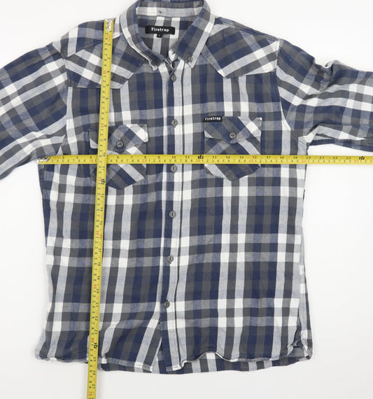 Firetrap Men's Blue Check Flannel Long Sleeve Button-Up Shirt L