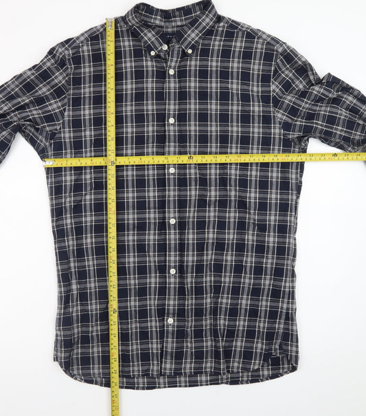 Jack & Jones Men’s Blue Check Cotton Long Sleeve Button-Up Shirt XL