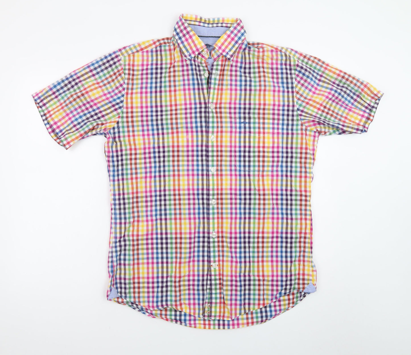Fynch-Hatton Men's Multicoloured Checked Short Sleeve Cotton Button-Up Shirt M