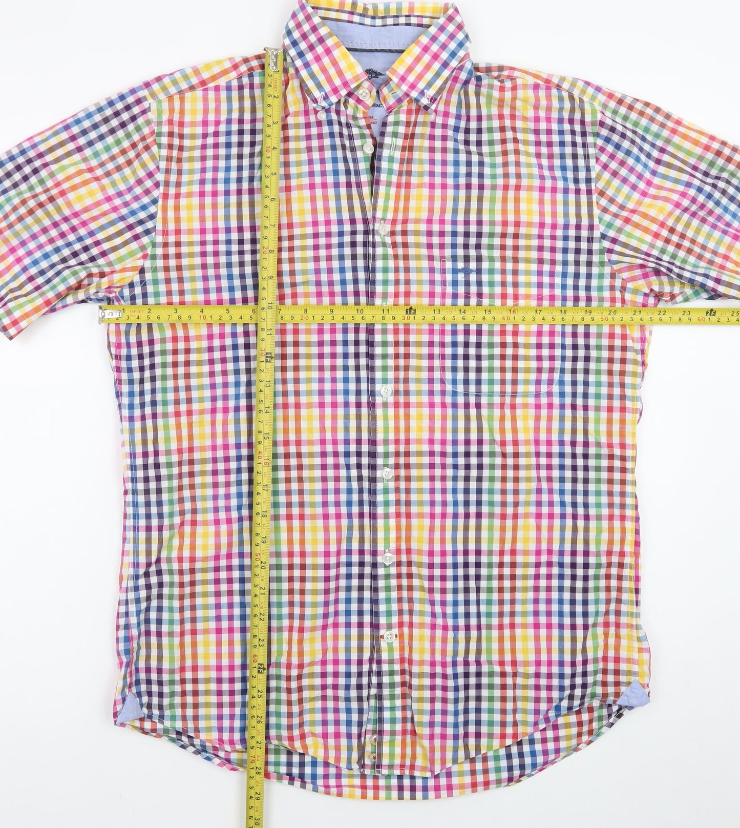Fynch-Hatton Men's Multicoloured Checked Short Sleeve Cotton Button-Up Shirt M
