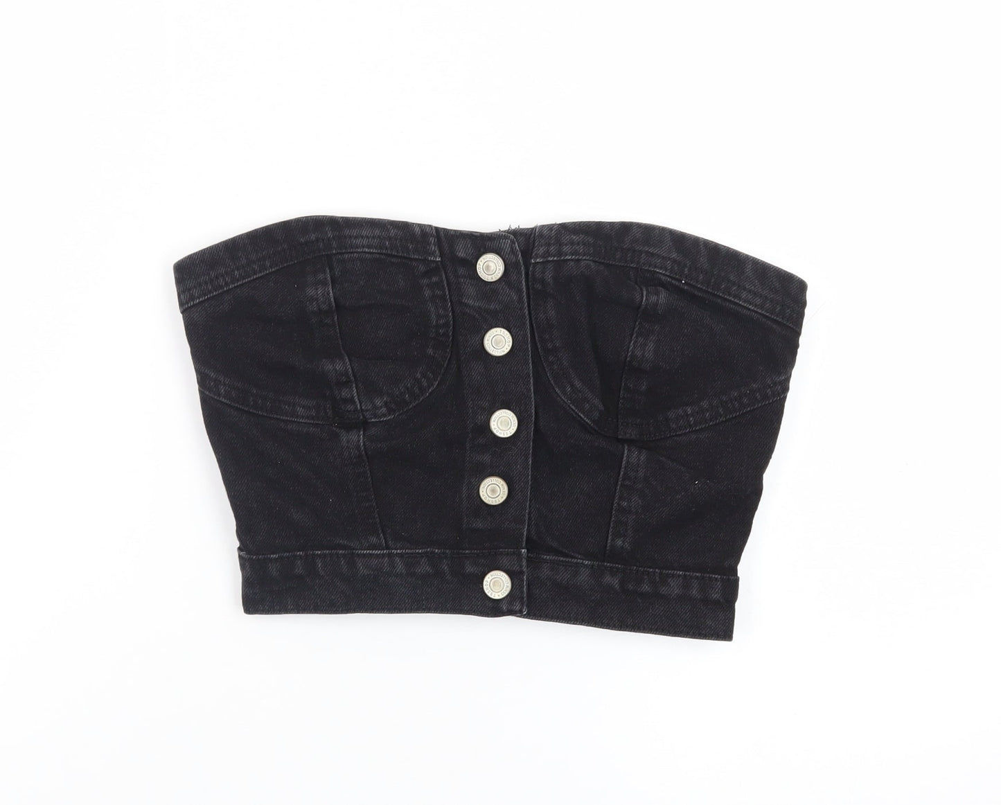 PrettyLittleThing Womens Black Cropped Denim Strapless Top S