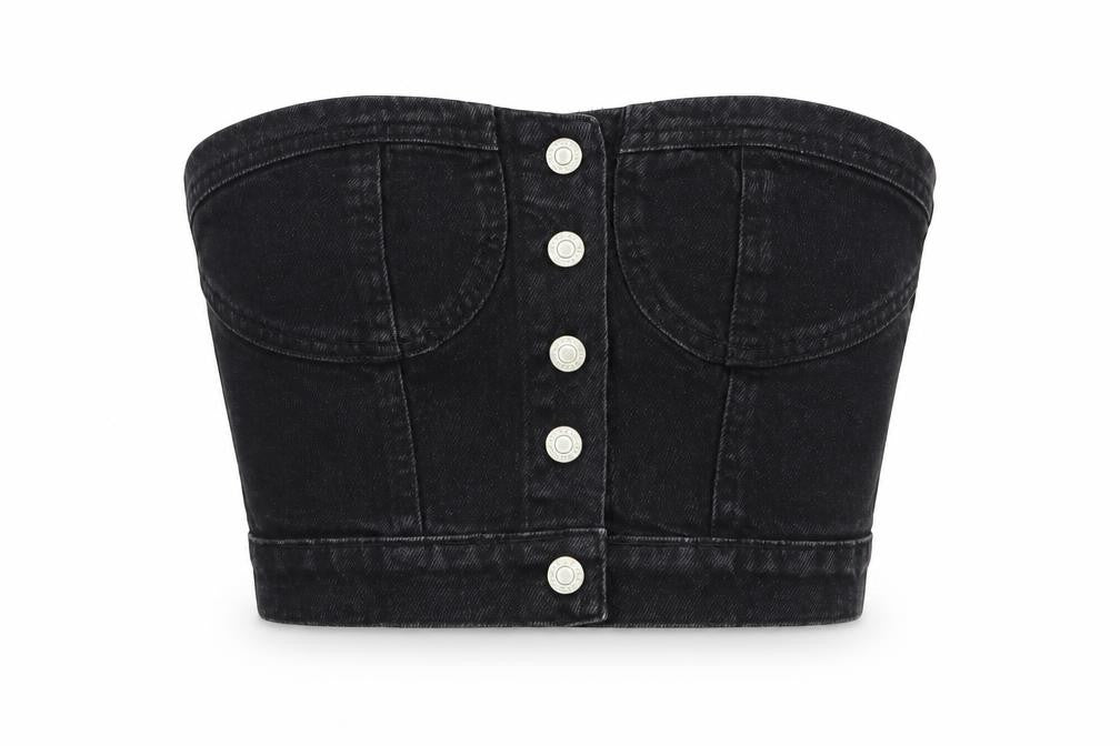 PRETTYLITTLETHING Womens Black Cropped Denim Strapless Top S