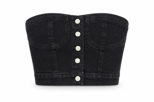 PRETTYLITTLETHING Womens Black Cropped Denim Strapless Top S
