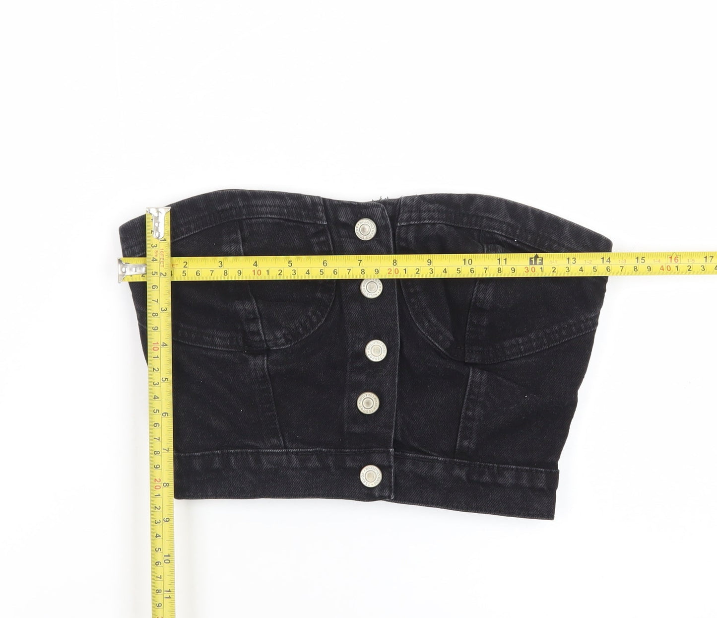 PrettyLittleThing Womens Black Cropped Denim Strapless Top S