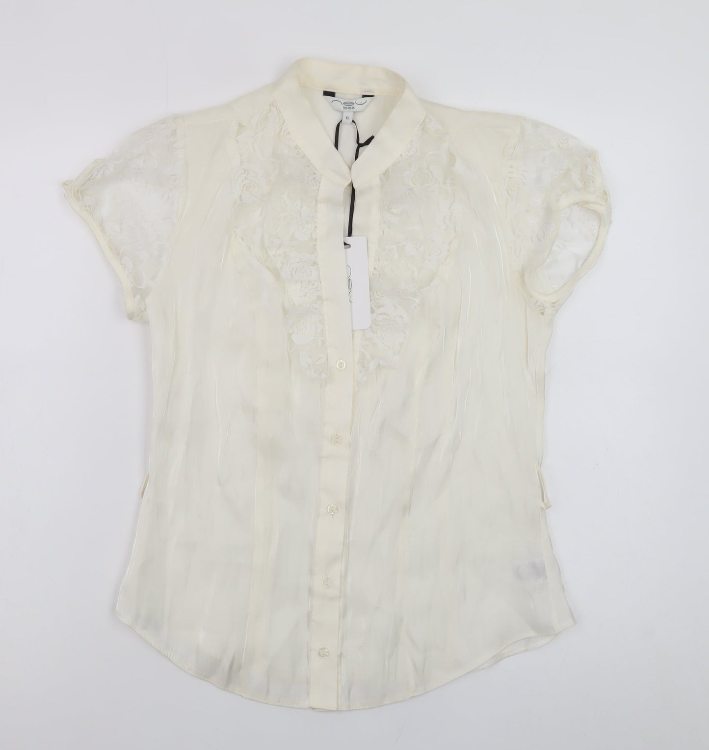 New Look Women's Ivory Short Sleeve Collared Blouse Size 12