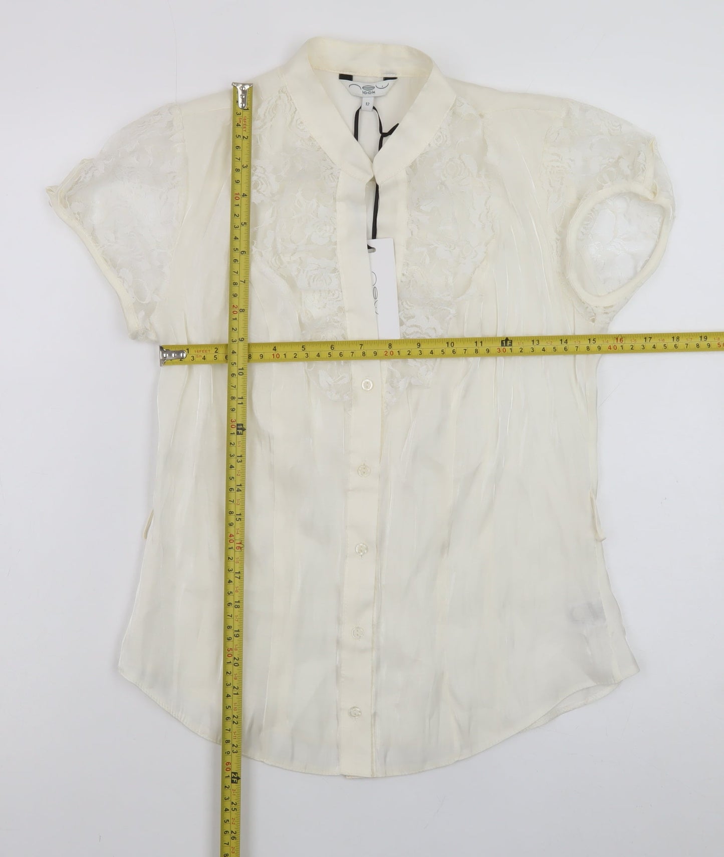 New Look Women's Ivory Short Sleeve Collared Blouse Size 12