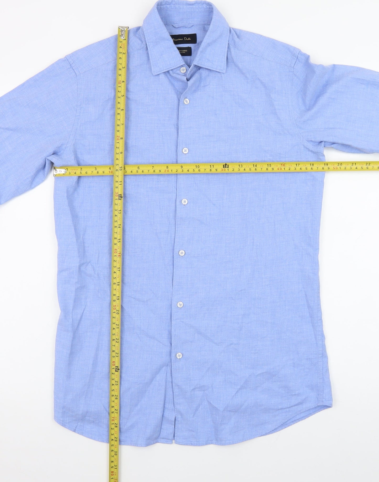 Massimo Dutti Men's Blue Linen Button-Up Shirt Size S Regular Fit