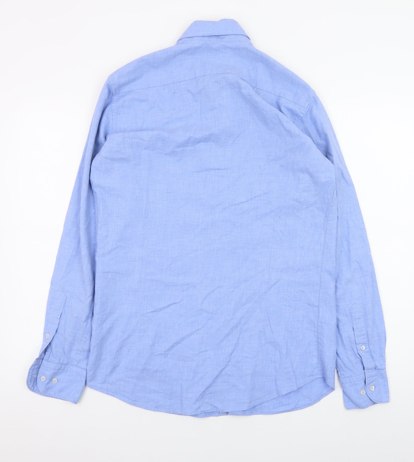 Massimo Dutti Men's Blue Linen Button-Up Shirt Size S Regular Fit